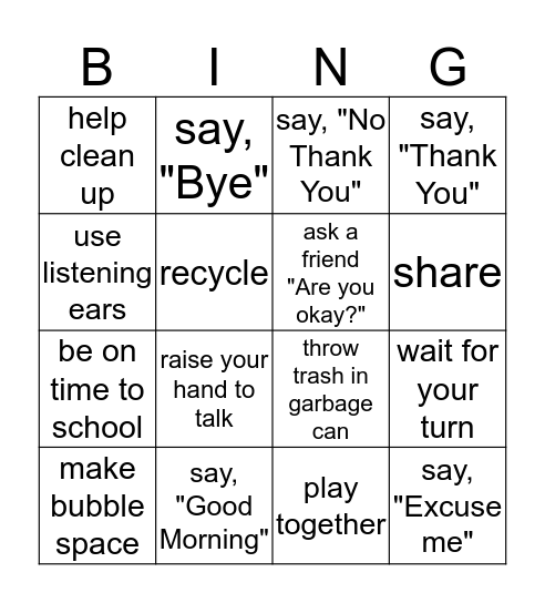 We are Respectful Bingo Card