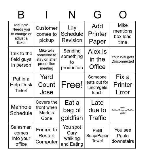 Rinker Bingo! Bingo Card