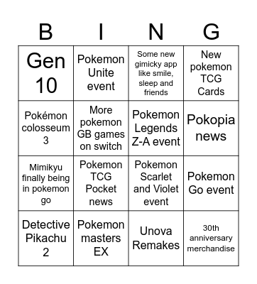 Pokemon 30th Bingo Card