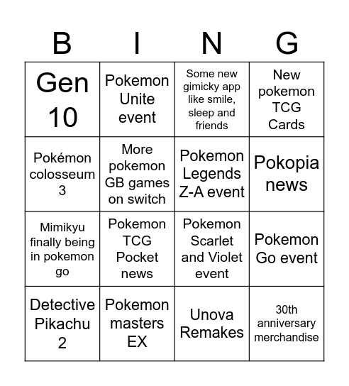 Pokemon 30th Bingo Card