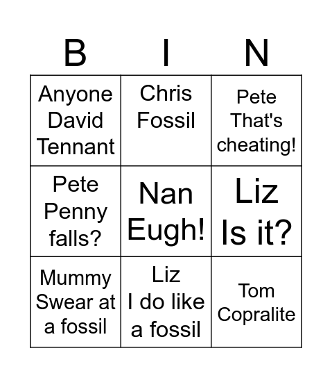 Fam Bing Bingo Card