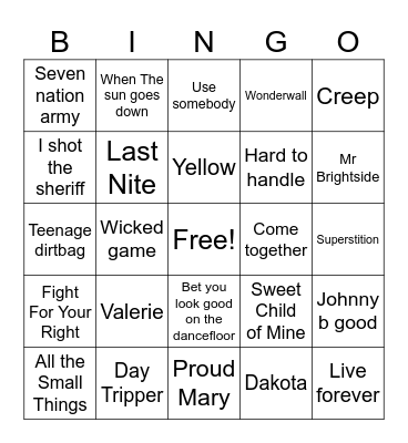 Live Band Bingo Card