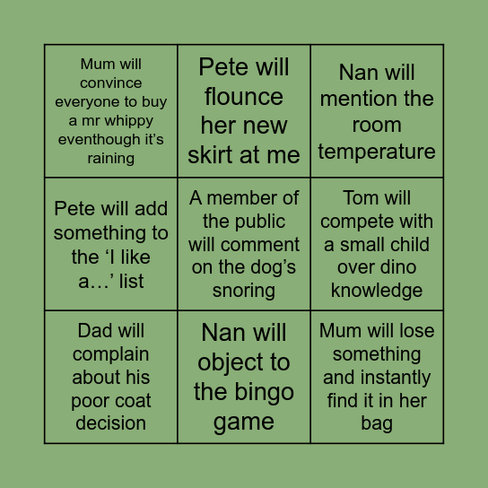 The Walls in Lyme Bingo Card