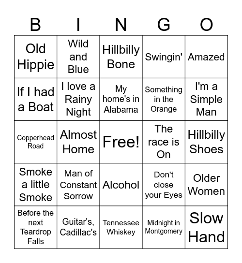 Male Country game 3 Bingo Card