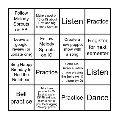 Microsoft Word  Bingo Card