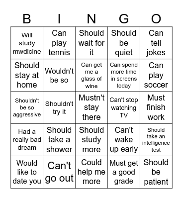 Modal verbs Bingo Card