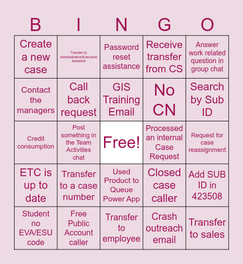~Reception Bingo~ Bingo Card