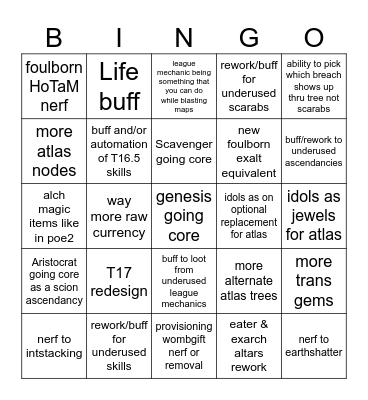 Poe 3.28 prayge Bingo Card