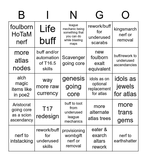 Poe 3.28 prayge Bingo Card