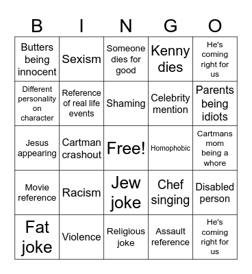 South park bingo Card