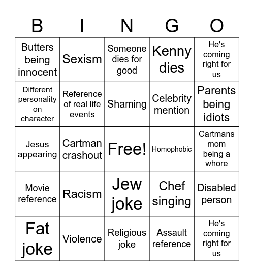 South park bingo Card
