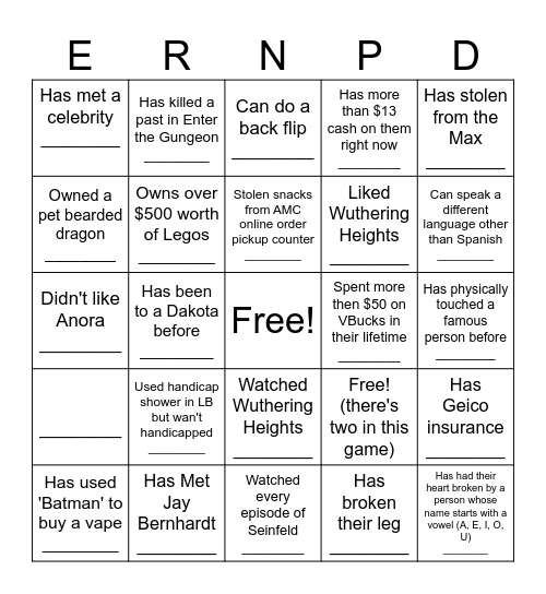 Emerson Xposed Icebreaker Bingo Card