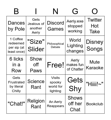 Aeriy Stream Bingo - Chilly Card 2.0 Bingo Card