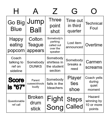 Band Basketball Bingo Card
