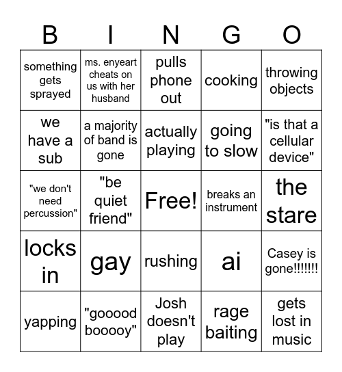 band Bingo Card