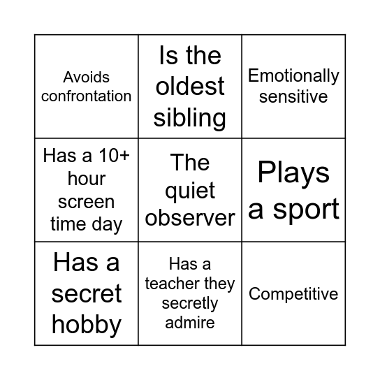 GOATS Identity Bingo Card