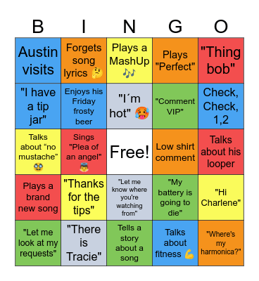 PG Concert Bingo Card