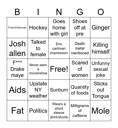 Parker Bingo Card