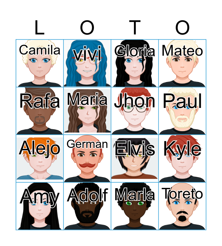 Guess Who Bingo Card
