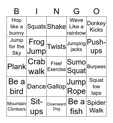 Fitness Bingo Card
