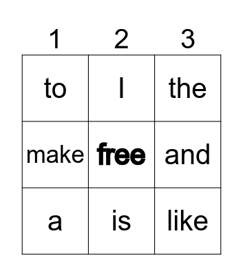 Sight Words Bingo Card