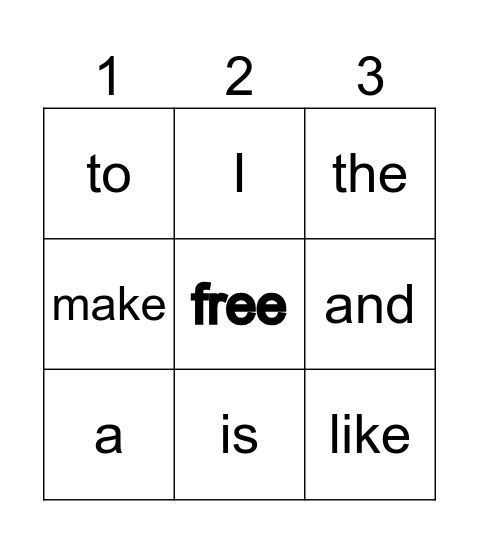 Sight Words Bingo Card