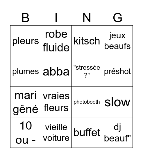 mariage casandra Bingo Card
