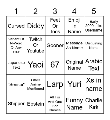 My Hero Ultra Rumble Player Name Bingo Card