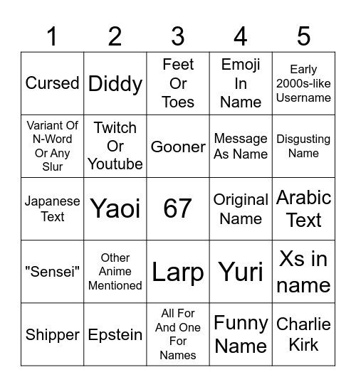 My Hero Ultra Rumble Player Name Bingo Card