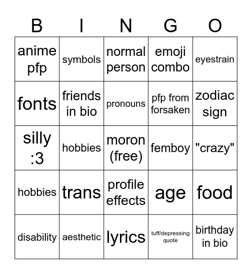 Untitled Bingo Card