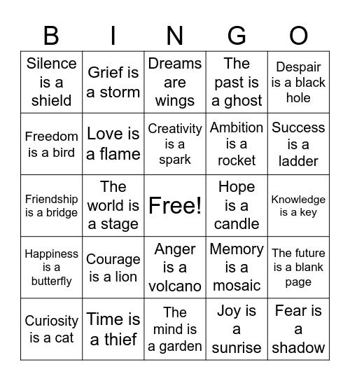 Metaphors Bingo Card