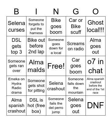 DSL NEXUS RACE Bingo Card