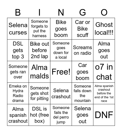 DSL NEXUS RACE Bingo Card