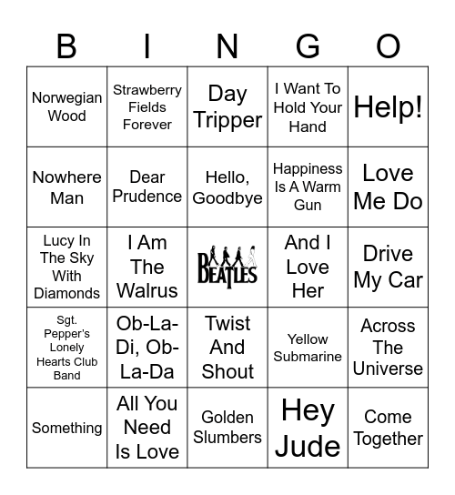 The Beatles Bingo Card