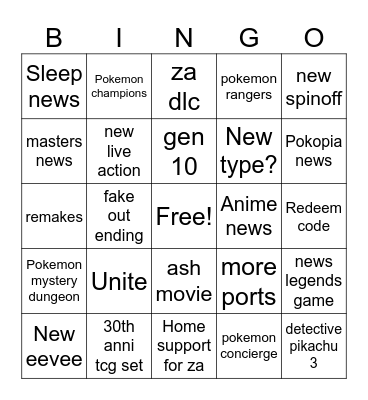 Pokémon day 2026 Bingo Card