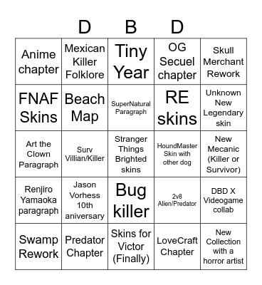 Ultimate DBD Bingo Card