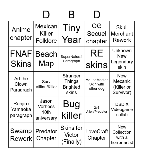 Ultimate DBD Bingo Card