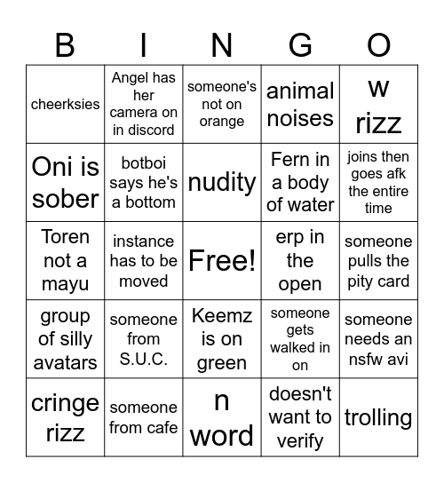 event bingo Card