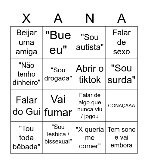 Bingo da Xana Edição 2026 Bingo Card