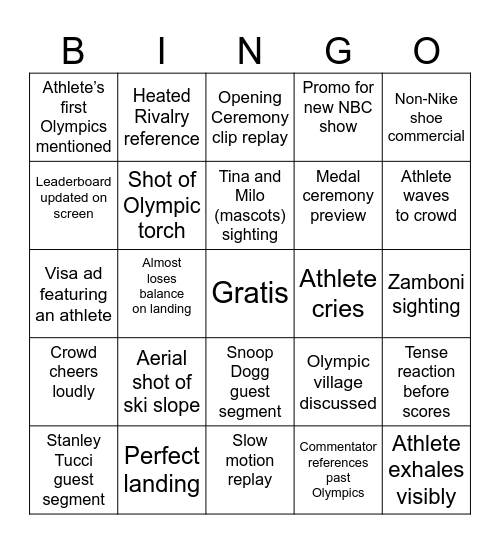 2026 Winter Olympics Bingo Card