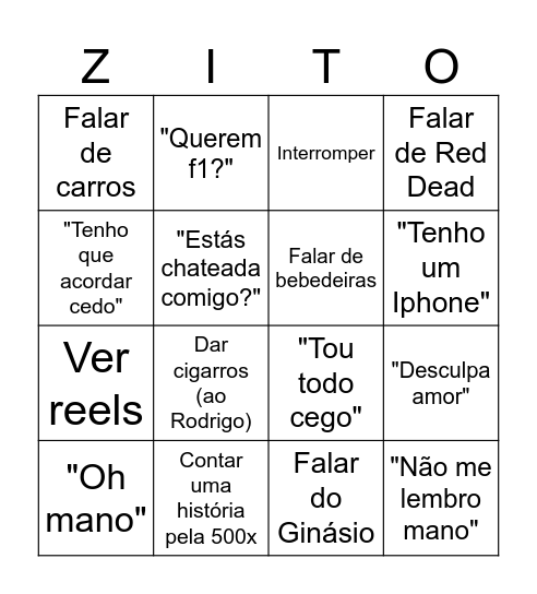 Zito Bingo 2026 Bingo Card