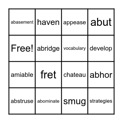 Word Building Bingo Card #1 Bingo Card