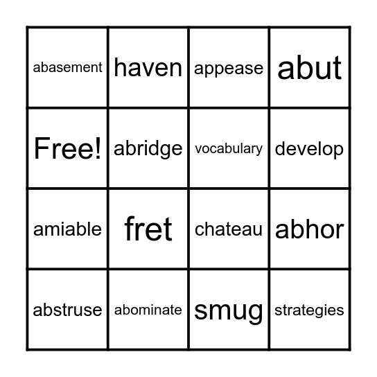 Word Building Bingo Card #1 Bingo Card
