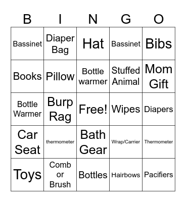 Baby Shower Bingo Card