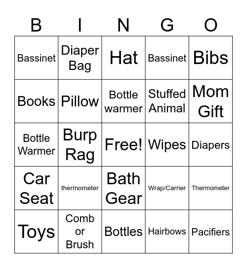 Baby Shower Bingo Card