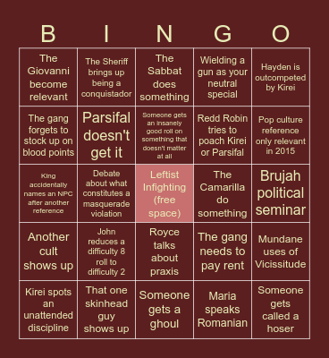 Portland by Night: Arc 2 Bingo Card