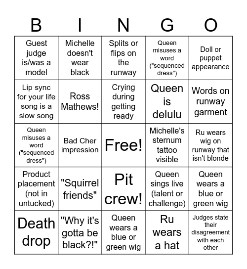 RuPaul's Drag Race Bingo Card