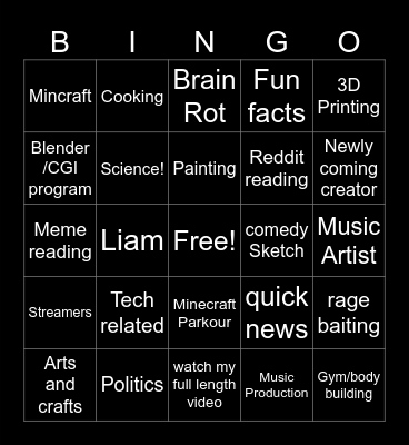 My Youtube Shorts Feed Bingo Card