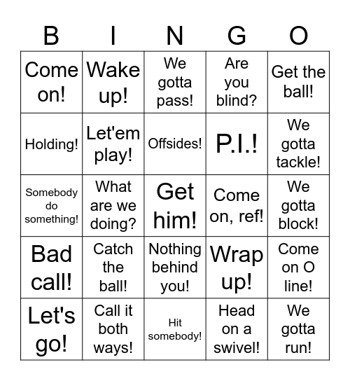 SIDELINE BINGO Card