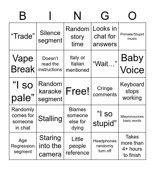 Nickdom Bingo Card